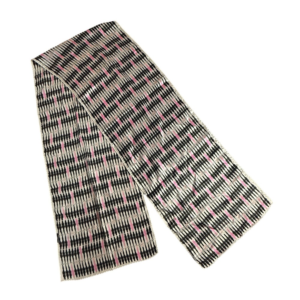 Vintage 100% Silk Scarf 57" Pink Black Women's Silhouettes Barbie Vibes Feminine